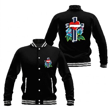 Discover Cross with heart and roses tattoo Baseball Jackets