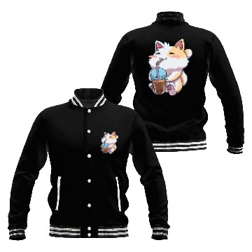 Discover Cat Bubble Tea Anime Baseball Jackets