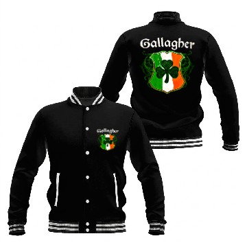 Discover Gallagher Irish Surname Ireland Flag Shield Baseball Jackets