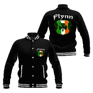 Discover Flynn Irish Surname Ireland Flag Shield Shamrock Baseball Jackets
