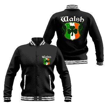 Discover Walsh Irish Surname Ireland Flag Shield Shamrock Baseball Jackets
