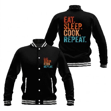Discover Eat Sleep Cook Repeat Cooking Chef Culinary Lunch Baseball Jackets