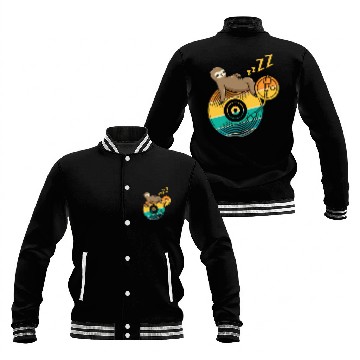 Discover Music Vinyl LP Collection Cute Sleeping Sloth Baseball Jackets