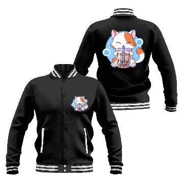 Discover Cat Boba Tea Bubble Tea Kawaii Anime Japanese Neko Baseball Jackets