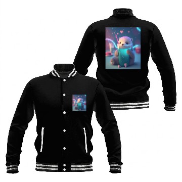 Discover Kawaii Otter Pet Otter Drinking Boba Tea Baseball Jackets