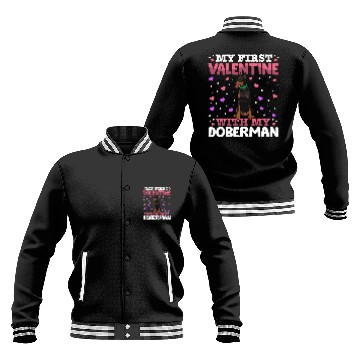 Discover My First Valentine With My Doberman Animal Heart Baseball Jackets