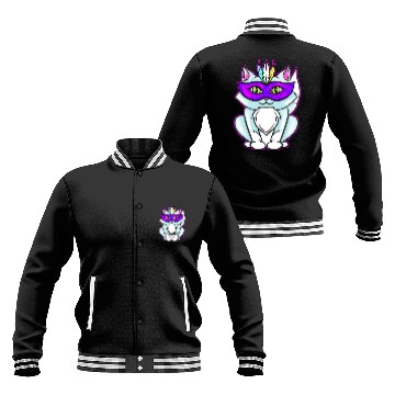 Discover Cute Kawaii Cat With Purple Mask For Mardi Gras Baseball Jackets
