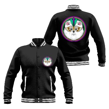 Discover Pomeranian Or Samoyed Dog With Mask For Mardi Gras Baseball Jackets