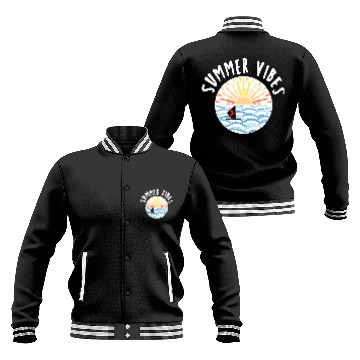 Discover illustration sun sea boat summer vibes Baseball Jackets