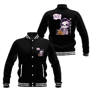 Discover Cute Skeleton Chibi Pumpkin Japanese Aesthetic Baseball Jackets