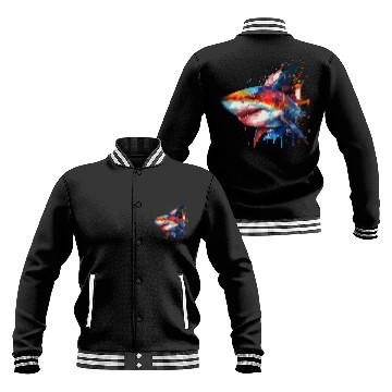 Discover Watercolor Shark Colorful Great White Shark Lover Baseball Jackets