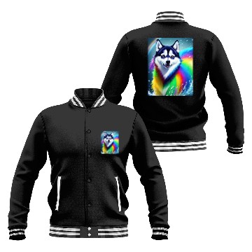 Discover Husky dog with rainbow splashes of colors Baseball Jackets