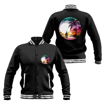 Discover Beach Sunset Sailboat Palm Trees Ocean Vacation 3 Baseball Jackets
