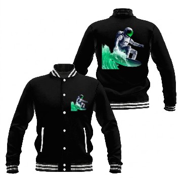 Discover Green waves surfing astronaut Baseball Jackets