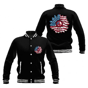 Discover American Flag Flower Independence Day Sunflower 4T Baseball Jackets