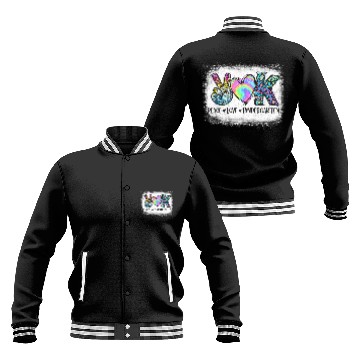 Discover Peace Love Kindergarten Teacher Appreciation Baseball Jackets