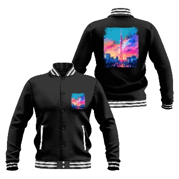 Discover Aesthetic Japanese Skytree Tokyo Vaporwave Sight Baseball Jackets