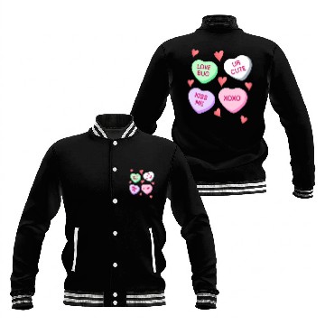 Discover Happy Day Candy Conversation Hearts Love Bug Kiss Baseball Jackets