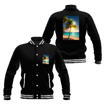 Discover the Palm tree with sun shine logo design Baseball Jackets
