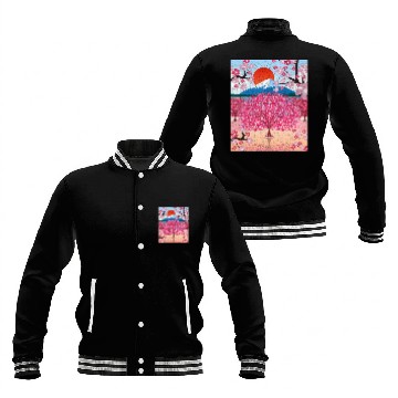 Discover Sunset Sakura Mountains Gift Cherry Blossoms Baseball Jackets