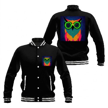 Discover Mod Owl: Bold Owl with Green Glasses Baseball Jackets