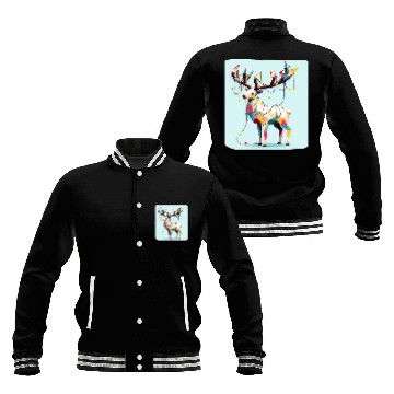Discover Geometric reindeer with christmas lights Baseball Jackets