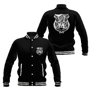 Discover shield with wild boar head - DIGITAL - grayscale Baseball Jackets