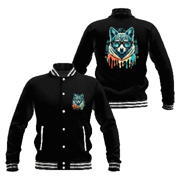 Discover Hipster Wolf Drip Baseball Jackets