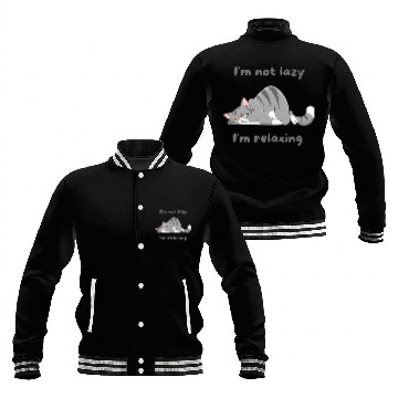 Discover Gray Cat Cartoon I'm Not Lazy (Grey Letters) Baseball Jackets