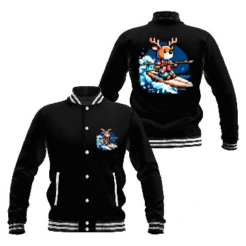 Discover Surfing Reindeer: 8-Bit Holiday Wave Baseball Jackets