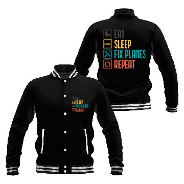 Discover Eat Sleep Fix Planes Repeat Aircraft Mechanic Baseball Jackets