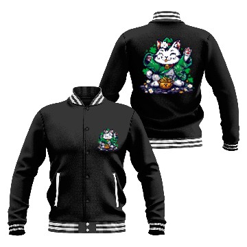 Discover Kawaii St Patricks Day Cat With a Pot Of Gold Baseball Jackets