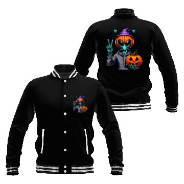 Discover Peaceful alien with Halloween pumpkin Baseball Jackets