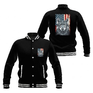 Discover Wolf 4th of July American Flag Howling Wolves Baseball Jackets