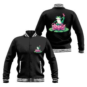 Discover Frog Yoga Meditation on Water Lily Baseball Jackets