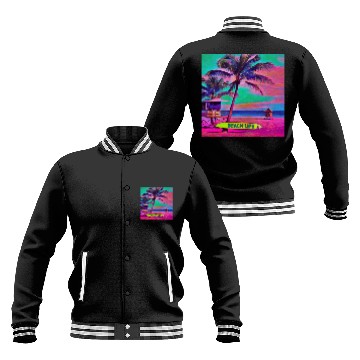 Discover Neon Beach Life Scene 90's Vibes - Surfboard, Sand Baseball Jackets