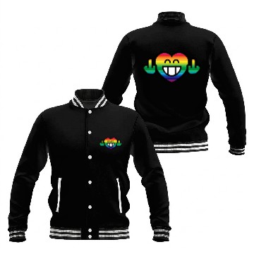 Discover Emoticon Grin Rainbow Heart with Stinkfingers Baseball Jackets