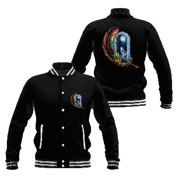 Discover Glowing feather with wolf howling at the moon Baseball Jackets