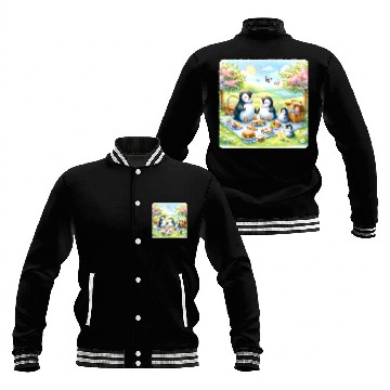 Discover Penguin Flowers Butterflies Premium Baseball Jackets