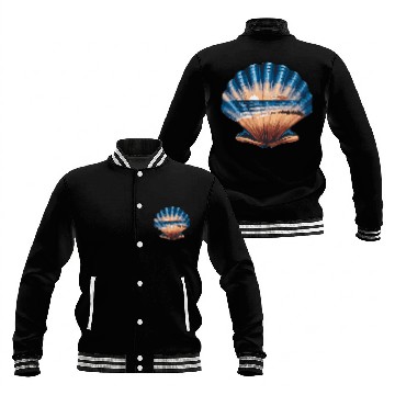 Discover Seashell Beach Scene Serene Ocean Landscape Baseball Jackets