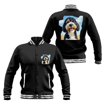 Discover Bernedoodle Field Nature Bernedoodle Watercolor Baseball Jackets