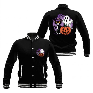 Discover Spooky Black Cat Pumpkin boo ghost Halloween Baseball Jackets