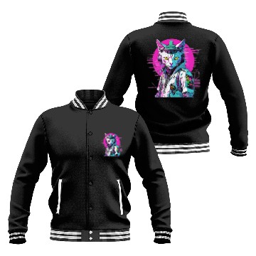 Discover Neon Cyberpunk Warrior Cat Baseball Jackets