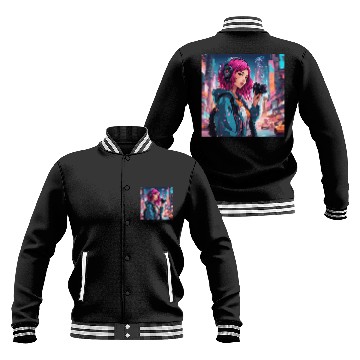 Discover Cyberpunk Pink-Haired Girl - Neon Dreams Baseball Jackets