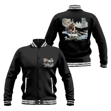 Discover Retro 399 Grizzly Bears Wilderness Scene 90s Baseball Jackets