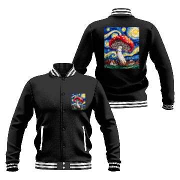Discover Starry Night Mushroom: Surreal Watercolor Dreamsca Baseball Jackets