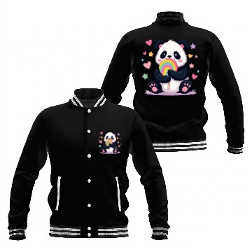 Discover Chubby Panda with Rainbow Lollipop Baseball Jackets