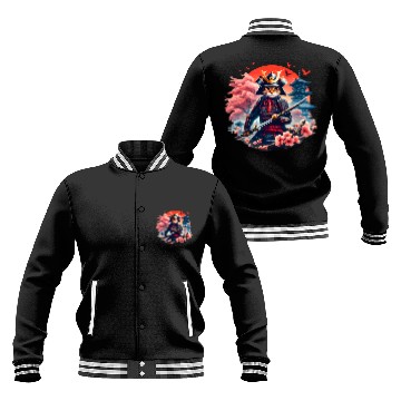 Discover Samurai Cat Graphic Warrior Vintage Japanese Anime Baseball Jackets