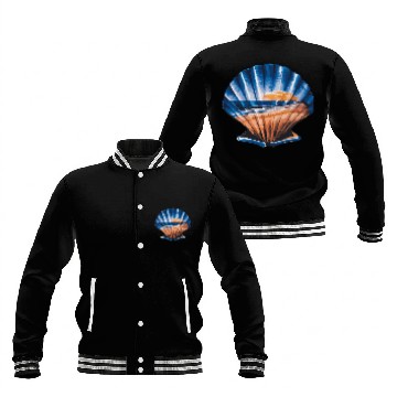 Discover Seashell Beach Scene Serene Ocean Landscape Baseball Jackets