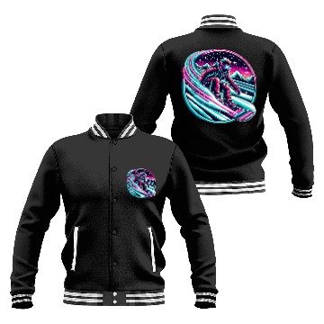 Discover Epic Neon Snowboarding Adventure Under Starry Sky Baseball Jackets